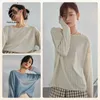 Fansilanen Knitwear Cienka Damska Bluzka z długim rękawem T-shirt Luźna Koszula bazowa Top Blue Office Lady Tops 210607