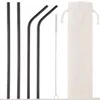 6pcs Set Stainless Steel Straws with Cleaning Brush and Pouch Reusable Straight Bent Metal Drinking Straw for Fruit Juice Milk