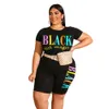 Women Plus Sizes TrackSuits قطعتين مجموعة من مصمم أزياء رسالة مطبوعة على الأكمام القصيرة شورت شورتات الركض XL-4XL