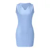 Сплошной цвет V-образным вырезом Бак Top Mini Sexy Wrap Arm платье Летний повседневный тонкий ночной клуб Bodycon Vestidos Femme Robe 210517