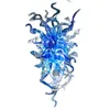 モダンなペンダントランプブルー透明カラーハンド吹きガラスシャンデリア照明省エネリビングルームアート装飾24×32インチ