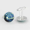 Fashion Art Painting Série Van Gogh Noite Starry Cristal Cabochon Cufflinks para Mens Wearable