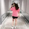 Kledingsets tienermeisjes van kleding voor fitness roze yoga set zomeroutfit Koreaanse kinderen leeftijd 4 8 9 11 12 13year1677258