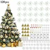 120pcs / 1set julgransprydnad Flash Artificial Flower Bow Bell Snowflake Small Cane Clip för Party Decoration 211025