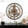 Amerykański Okrągły Duży Rozmiar 58 CM Drewniany Rzymski Wall Light Wall Salon Office Clock Watch Wiszące Dekoracje 210414