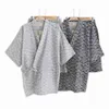 Einfache Welle 100 % Baumwolle Shorts Pyjamas Männer kurze Ärmel Nachtwäsche japanische Kimono Pyjamas Sets Shorts Hause Bademäntel Bedgown 210901