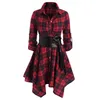 Casual Jurken Elegante Lange Mouw Rode Plaid Shirt Dames Turn Down Collar Ruffle Hem Single Breasted Herfst Feestjurk Corset Vestidos