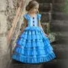 Girl Ball Gown Long Dress 6M-5Y Age Baby Kids Princess Dresses Sling Sleeveless Wedding Party Dress Blue Children Clothes Q0716