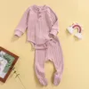 Pudcoco 0-18m 2 pièces nouveau-né bébés garçon fille vêtements décontractés ensemble solide col rond à manches longues barboteuse et pantalon tenue G1023