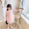 Korean Girls Crown Princess Dress for Kids Lovely Pom Tutu Cake Pink Clothing Birthday Cotton Gauze Patchwork 210529