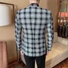 Spring Mäns Svartvitt Plaid Blazer Suit Jacka Business Casual Blazers Hombre Formal Party Wedding Blazers Män Passar 210527