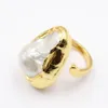 GuaiGuai Jewelry Classic Huge Natural White Keshi Baroque Pearl Yellow Gold Color Plated Rings Handmade For Women Adjustable6729537