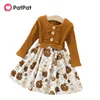 Arrivo Autunno e inverno Baby / Toddler Flower Print Splice Abito a maniche lunghe Kids Girl Abbigliamento 210528