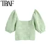 TRAF Femmes Mode Jacquard Jacquard Crocée Pull tricoté Vintage Collier Square Collier Feuilles Femme Pullovers Chic Tops 210415