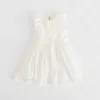 Girls Summer Sleeveless Dress Sweet Pink White Blue Cotton Lace Flower Solid Korean Style Children Clothing Q0716