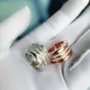 Gioielli intagliati di marca originale, anello per coppia, diamante a tre anelli in edizione larga, gioielli squisiti
