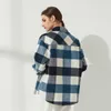 Wixra Womens Plaid Shirt Jacket Coat Ladies Fickor Tjock Turn Down Collar Plus Size Kvinna Ytterkläder 210722