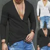 New Style Fashion Men Slip Fit Shirts Slim Fit Deep V Deep Long Line Line Shirt Tshirt3819925