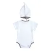 Baby babyjongen meisje romper katoen korte mouw gebreide geribbelde rompertjes pasgeboren peuter outfits met hoed