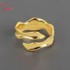 Jea.Angel 925 Silver New Wave-Shaped Adjustable Ring Simple Smooth Open Fashion Creative for Couple Trendy Jewelry Handmade G1125