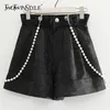 Pérolas de retalhos casuais curto para mulheres cintura alta bordado straight sólido shorts fêmeas verão moda elegante 210521