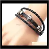 Bracelet livraison directe 2021 Vintage hommes mode cuir noir squelette crâne bracelets porte-bonheur bracelets bijoux mâle multicouche main corde Pulseira