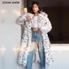 HIGH QUALITY Winter White Hairy Shaggy Faux Fox Fur Leopard Coat Long sleeve Furry Women Knee length Jacket Trench Outerwear 210429