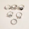 Aprilwell 6 PCs Gothic Silver Color Ring Set For Women Aesthetic Costume Retro Jewelry Anxiety Chunky Gadgets X0715