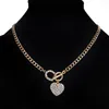 S02198 bijoux de mode Rhinstone amour coeur pendentif collier fermoir à bascule chaîne colliers ras du cou