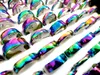 100pcs Shiny Rainbow Color 4 6 8mm band Comfort-fit Quality Men Women Stainless Steel wedding Rings Wholesale Trendy Jewelry Bulk lot Brand