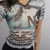 Camiseta para mujer Estampado vintage Manga corta Top de malla Mujer Ver a través de la camiseta sexy de verano Harajuku Tops recortados Camisetas Ropa Phyl22