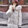 Winter Elegant Women Cotton Jacket Outwear Big Fur Hooded Parka Long Coats Casual Thick Solid Coat 210423