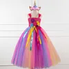 Ensembles pour enfants robe longue faite à la main fille maille princesse rose fleur jupe coiffure