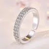 Double Row Cubic Zirconia Ring Band finger Rose Gold Iced Out Adjustable Chunky Rings for Women Men Couple Engagement Wed Fashion Jewelry