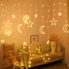 Moon Star LED Fairy Lights String Christmas Year Curtain Lamp Eid Mubarak Party Decoration For Home Bedroom Ramadan Kareem 211012