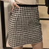 Chic Plaid Tweed Mini Rock Frauen Eine Linie Büro Plissee Damen Hohe Taille Vintage Houndstooth Jupe Femme 210515