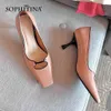 SOPHITINA Spring Autumn Pumps Woman Bright Leather Square Toe Hollow Out Shallow Sqaure Toe High Thin Heel Shoe PO907 210513