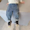 Jeans Jongens Koreaanse Winter Warm Mode Plus Fluwelen Jongen Broek Klassieke Dikke Losse Broeken Kinderblauwe Overalls