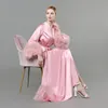 Ladies Silk Satin Wraps Fur Photo Robes Custom Made Long Sleeves Pajamas Dresses Maternity Party Gowns Photo Shoot Bathrobes