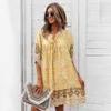 Mini Women beach boho Dress Summer Floral Print Loose dress Sexy V Neck Boho Beach Short Sleeve A Line Sun vestido 210508