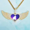 Custom Made Po Heart With wings Medallions Necklace & Pendant Rope Chain Gold Silver Color Cubic Zircon Men's Hip hop Jewe299r