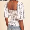 Women dress Fashion Summer Sexy Puff sleeve linen high-end streetwear Clothing tight High Waist Bell blouses 210520