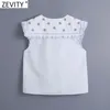 Women Sweet Embroidery Peter Pan Collar White Poplin Shirt Female Sleevelss Ruffle Blouse Roupas Chic Chemise Tops LS9279 210420