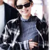 Short Black Gray Check Plaid Shirt Korea Clothing Retro Woman Lapel Long sleeve Cropped Blouse Tops Y2K Blousas 210721