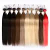Mikro Yüzük Boncuk Döngü İnsan Saç Uzantıları Keçiksüz Hizalı 1G / Strand 100s / lot Mikrockircle 14 28 inç Düz Remy Postiş Kadınlar Sarışın Orta Kahverengi 20 Renk