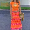 2021新しいファッション夏の女性のスカート女性のハイウエストボホビーチオレンジミディ花柄プリントパーティーホリデーカジュアルな服Y2K X0428