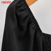 Tangada mode kvinnor solid svart robe fyrkantig krage ankomst långärmad damer vintage midi klänning vestidos 1f229 210609