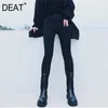 Jeans noirs en peluche taille haute de couleur unie pour femmes, pantalons extensibles, streetwear pour femmes, centre commercial Goth Spring GX585 210421
