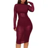 Conjunto de 3 piezas transparente sexy para mujer Vestido de malla fruncida de manga larga con cuello alto + Top corto con tirantes + Pantalones cortos ajustados Trajes de club 211108