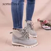 SOPHITINA Women's Ankle Boots Suede Genuine Leather Handmade Lace Up Non-slip Walking Warm Winter Women's Shoes PC834 210513